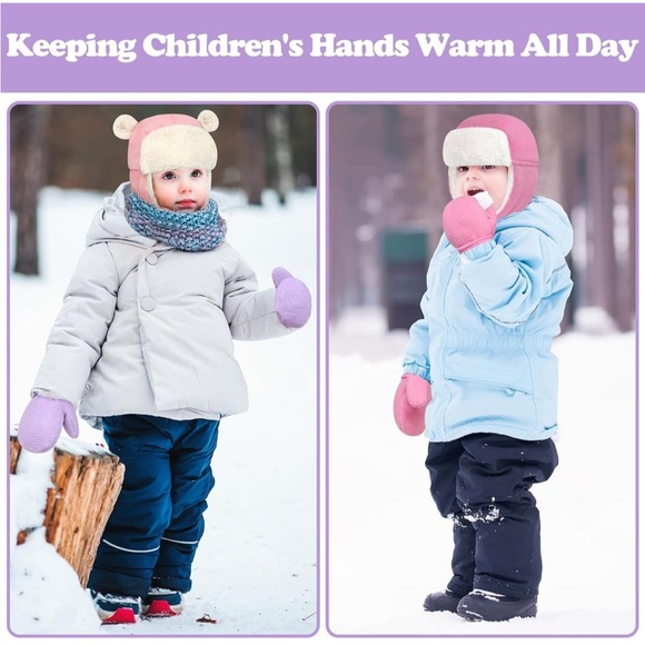 NEW Winter Mittens 2-Pack Pink & Purple Fleece Gloves 18–24 Months - Picture 4 of 7